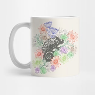 CHAMELEONS JUST WANNA HAVE FUN Cute Reptile Lizard with Rainforest Jungle Flowers in Retro Gray - UnBlink Studio by Jackie Tahara Mug